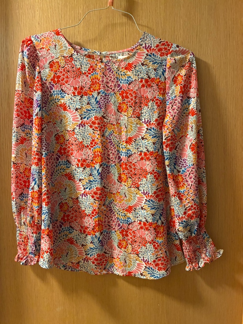 Floral Pink Multicolor Long-Sleeve Women's Blouse